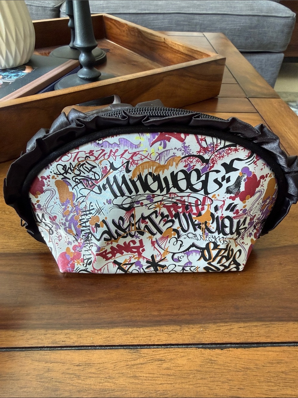 Nine West Graffiti Print Makeup Pouch in White and Black